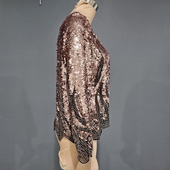 Vintage 80s OLEG CASSINI Pink Beaded Sequin Top M - Picture 4 of 8